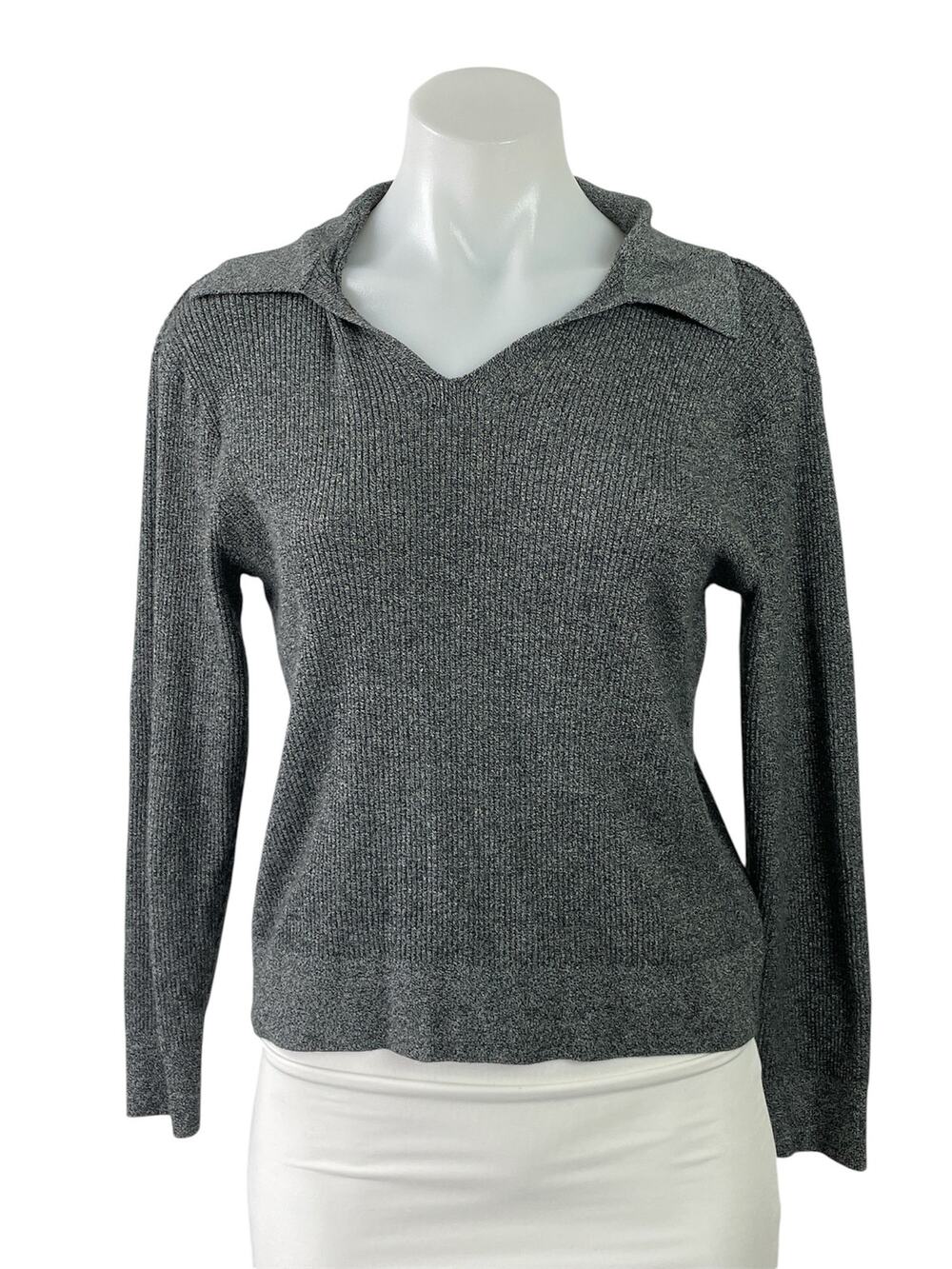 Uniqlo Womens Gray Collared V-neck Long Sleeve Knit Pullover Polo Sweater Top S